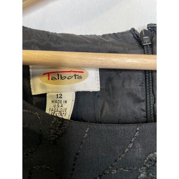 Talbots Lined Black Floral Embroidered Short Sleeve Dress Linen Blend - Picture 5 of 7